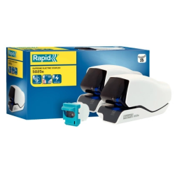 Grapadora rapid electrica 5025e capacidad 25 hojas color blanco usa grapas 5025e