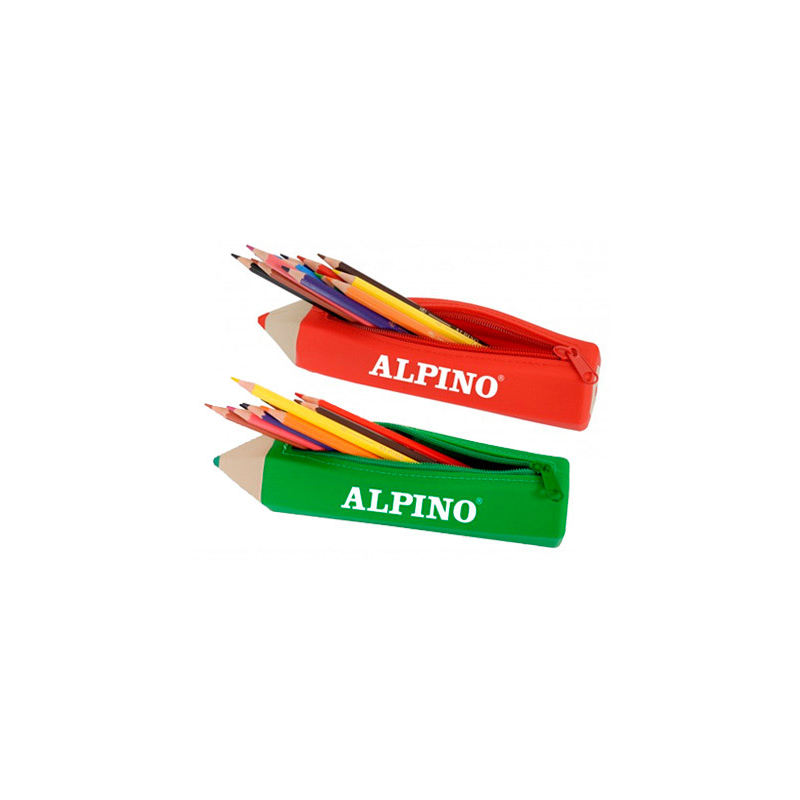 Bolso escolar portatodo alpino forma lapiz soft con 12 lapices de colores