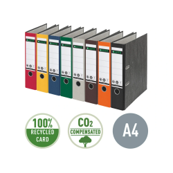 Archivador de palanca leitz co2 neutral carton jaspeado 180 din a4 lomo 80 mm negro