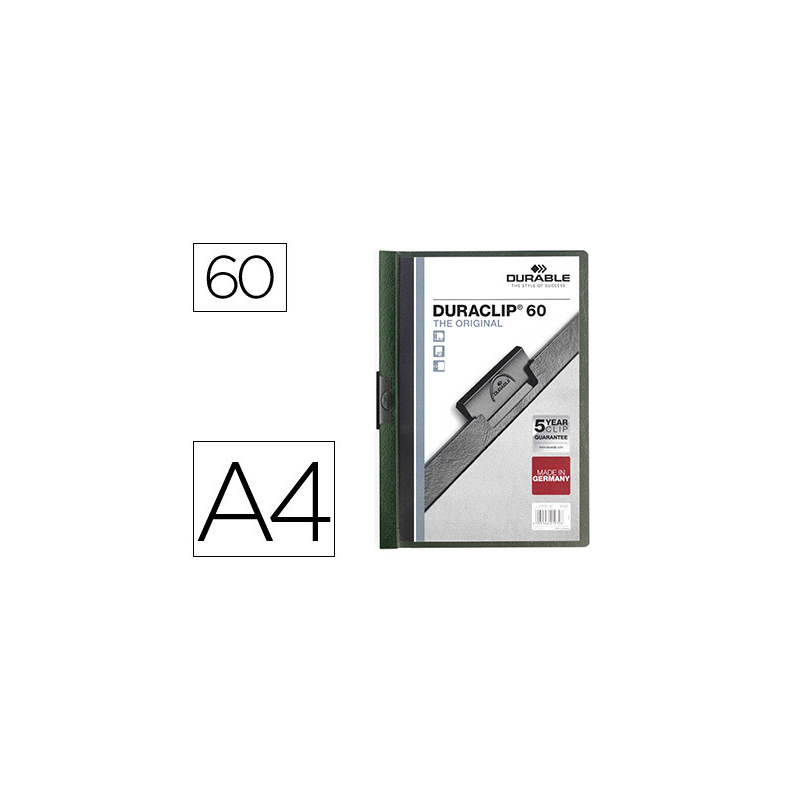 Carpeta duraclip dossier pinza lateral verde oscuro capacidad 60 hojas