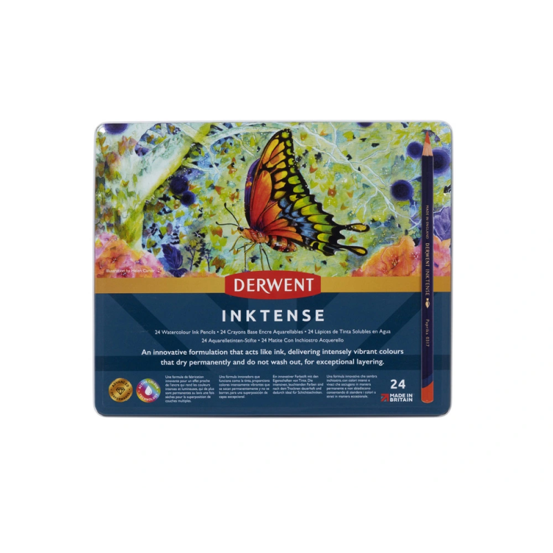 Lapices de colores derwent inktense caja metalica 24 unidades colores surtidos