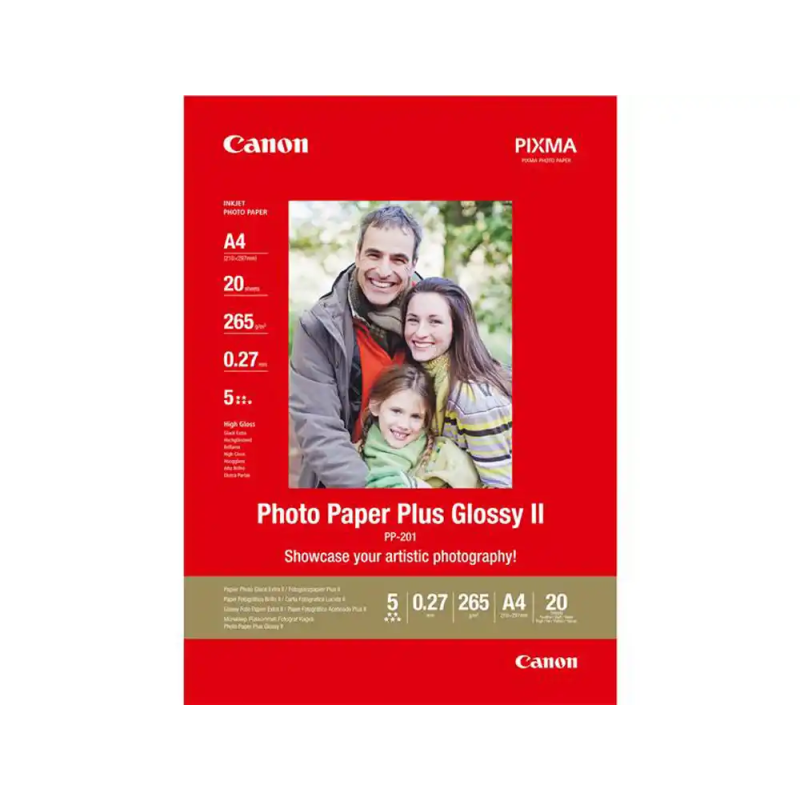 Papel fotografico canon pp-201 glossy ii a4 265 gr pack de 20 unidades