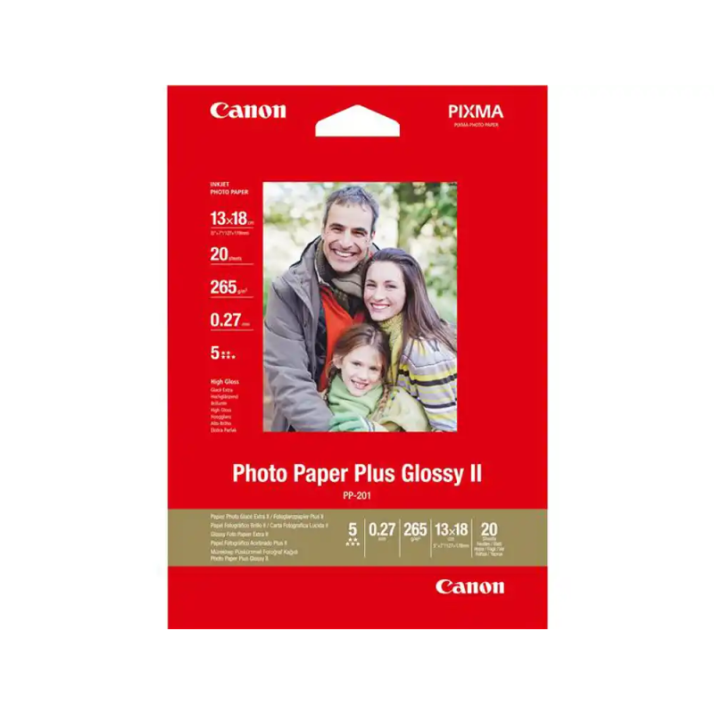 Papel fotografico canon pp-201 glossy ii 13x18 cm 275 gr pack de 20 hojas