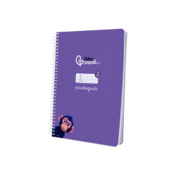 Cuaderno espiral liderpapel a5 pautaguia tapa blanda 40h 75gr cuadro pautado 5mm color lila