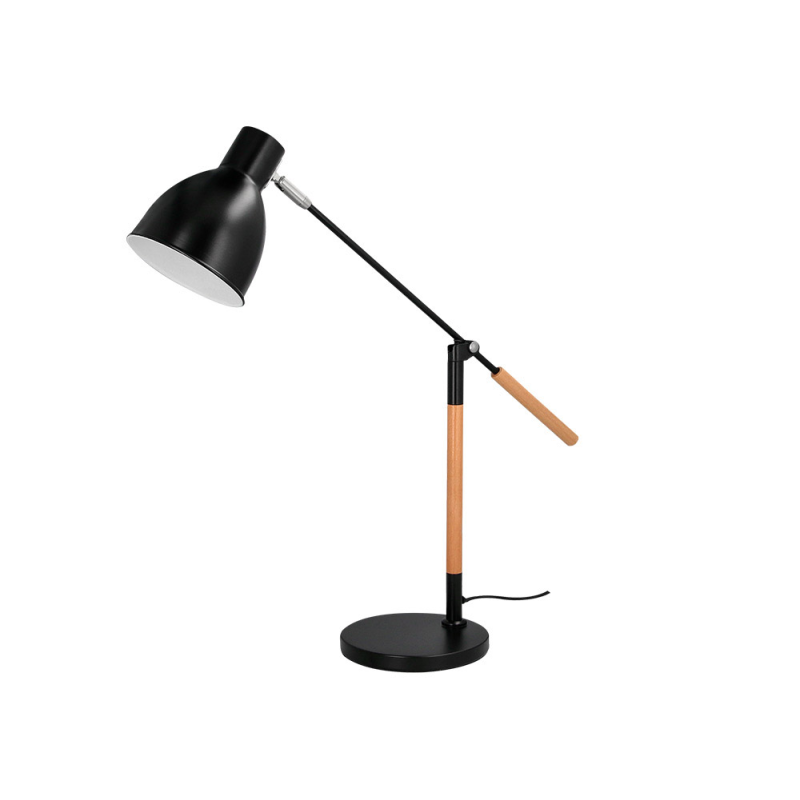 Lampara de escritorio q-connect deneb metalica con detalles de madera interruptor2 articulaciones color negro