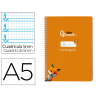 Cuaderno espiral liderpapel a5 pautaguia tapa blanda 40h 75gr cuadro pautado 5mm color naranja