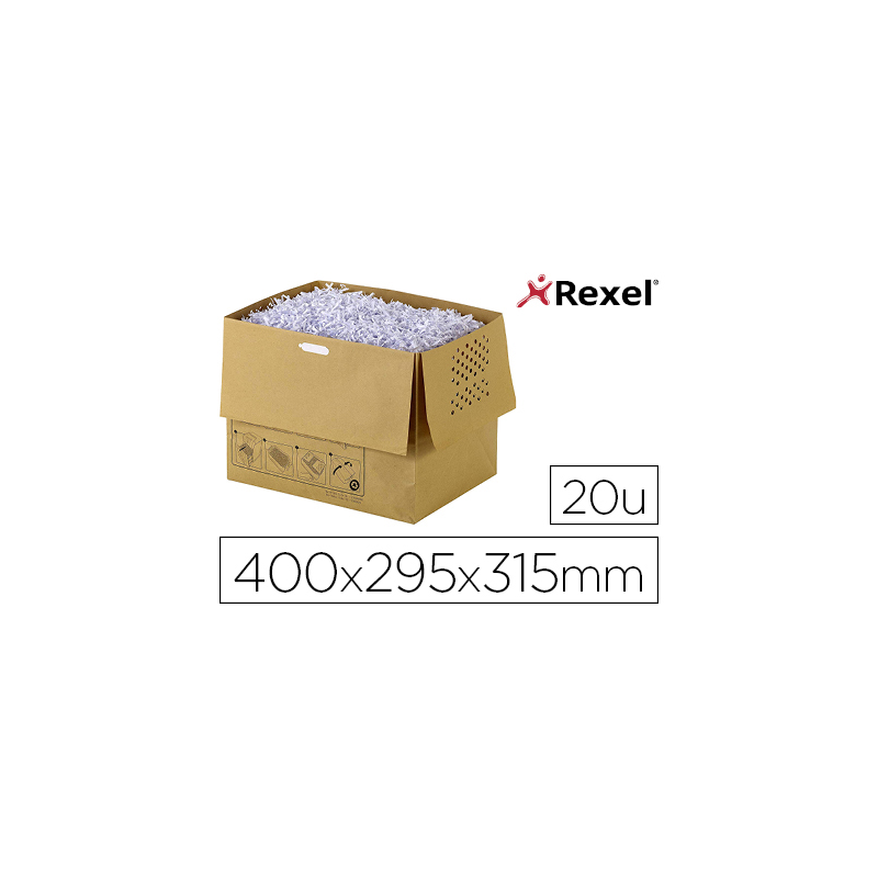 Bolsa de residuos rexel reciclable para destructora auto+300x capacidad 40 l pack de 20 unidades 400x295x315 mm