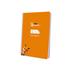 Cuaderno espiral liderpapel a5 pautaguia tapa blanda 40h 75gr cuadro pautado 5mm color naranja
