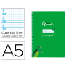 Cuaderno espiral liderpapel din a5 pautaguia tapa blanda 40h 75gr cuadro pautado 5mm color verde