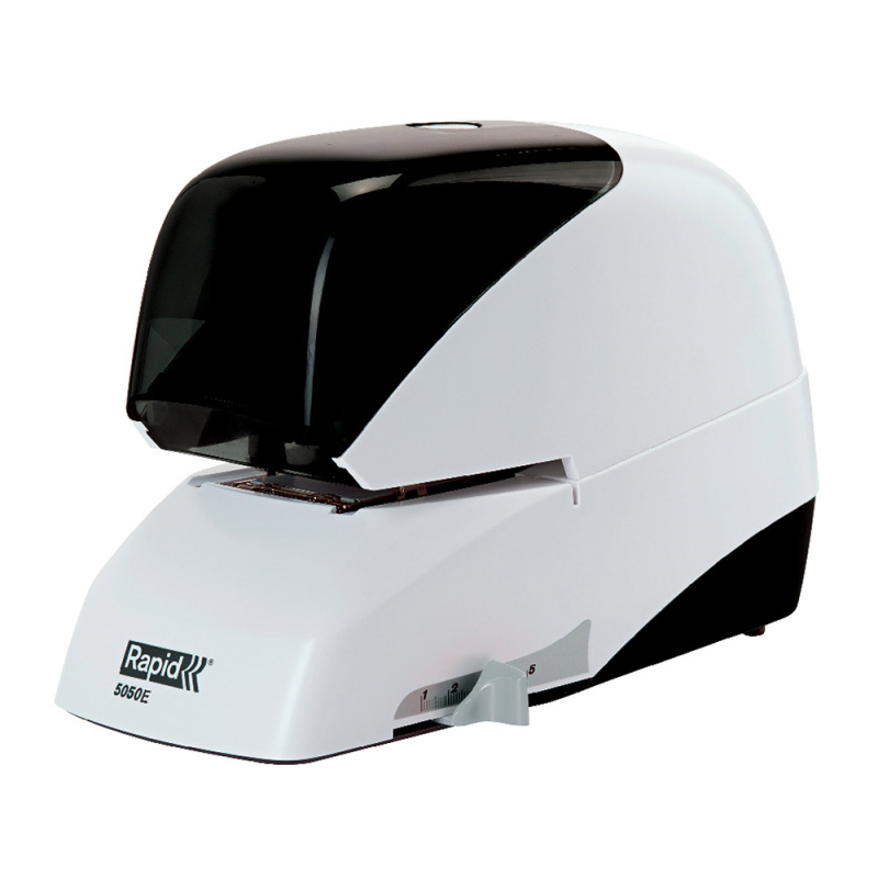 Grapadora rapid 5050e electrica blanco/negro capacidad 50 hojas usa grapas casete 5050