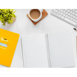 Cuaderno espiral liderpapel a5 pautaguia tapa dura 80h 90gr cuadro pautado 3mm color amarillo