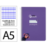 Cuaderno espiral liderpapel a5 pautaguia tapa dura 80h 90gr cuadro pautado 3mm color lila
