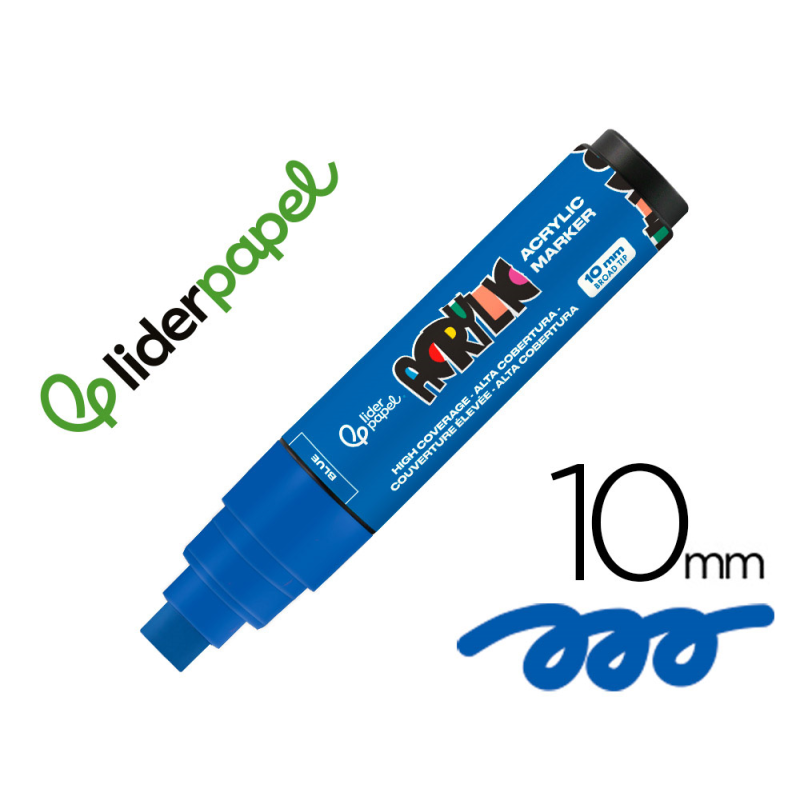 Rotulador liderpapel acrylic base agua todo tipo de superficie punta rectangular 10 mm azul
