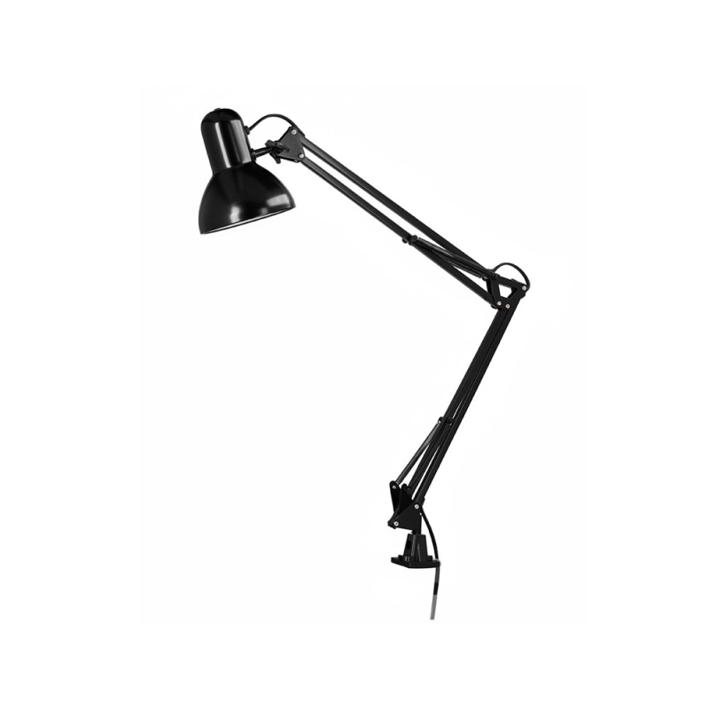 Lampara de escritorio q-connect antares metalica conpinza interruptor brazo doble 3 articulaciones color negro