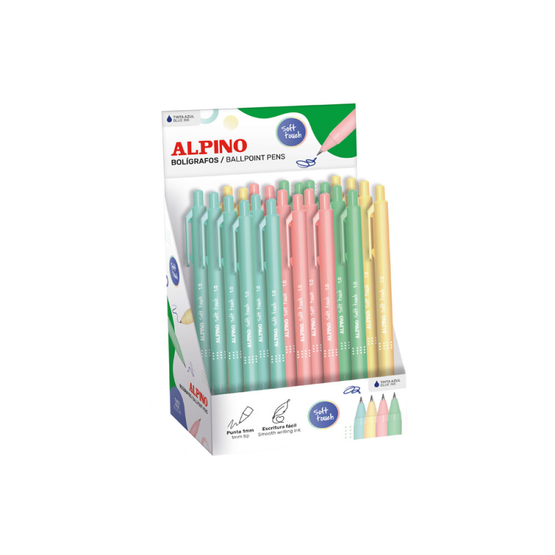 Boligrafo alpino soft touch pastel punta 1 mm expositor 24 unidades
