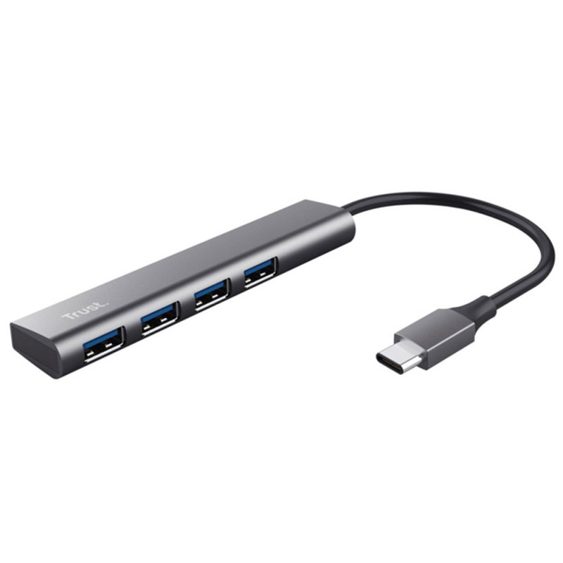 Hub trust halyx 4 puertos usb-a conexion usb-c color gris