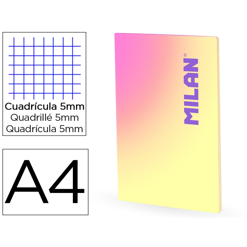 Libreta encolada milan coleccion sunset din a4 48 hojas 95 gr cuadricula 5mm amarillo
