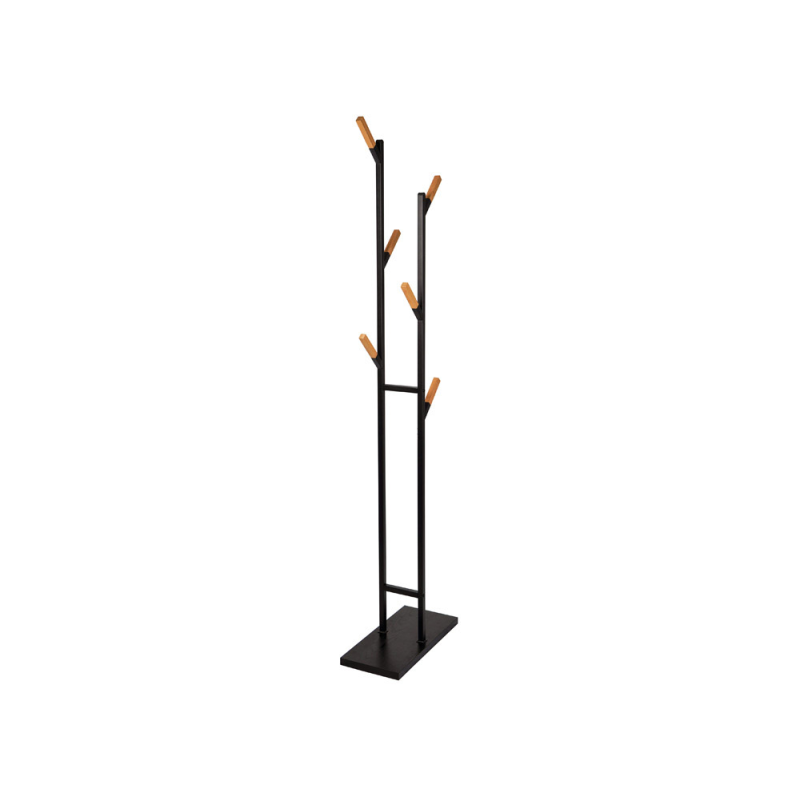 Perchero metalico maul rima pie 6 colgadores de madera color negro 1840x480x230 mm