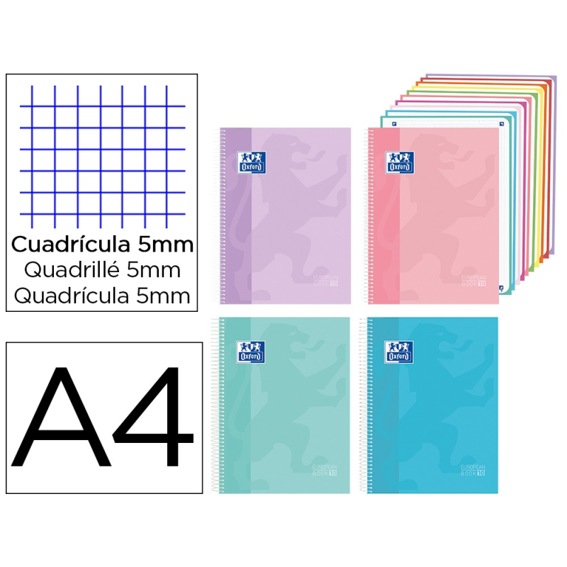 Cuaderno espiral oxford europeanbook 10 tapa extradura din a4 200 hojas cuadro 5 mm