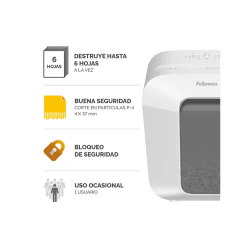 Destructora de documentos fellowes lx25 capacidad 6h seguridad p4 destruye grapas clips y tarjetas