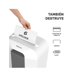 Destructora de documentos fellowes lx25 capacidad 6h seguridad p4 destruye grapas clips y tarjetas