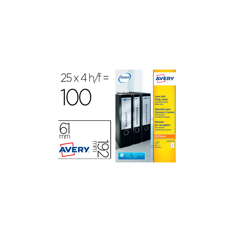 Etiqueta adhesiva avery permanente blanca 61x192 mm para lomo archivador laser caja de 100 unidades