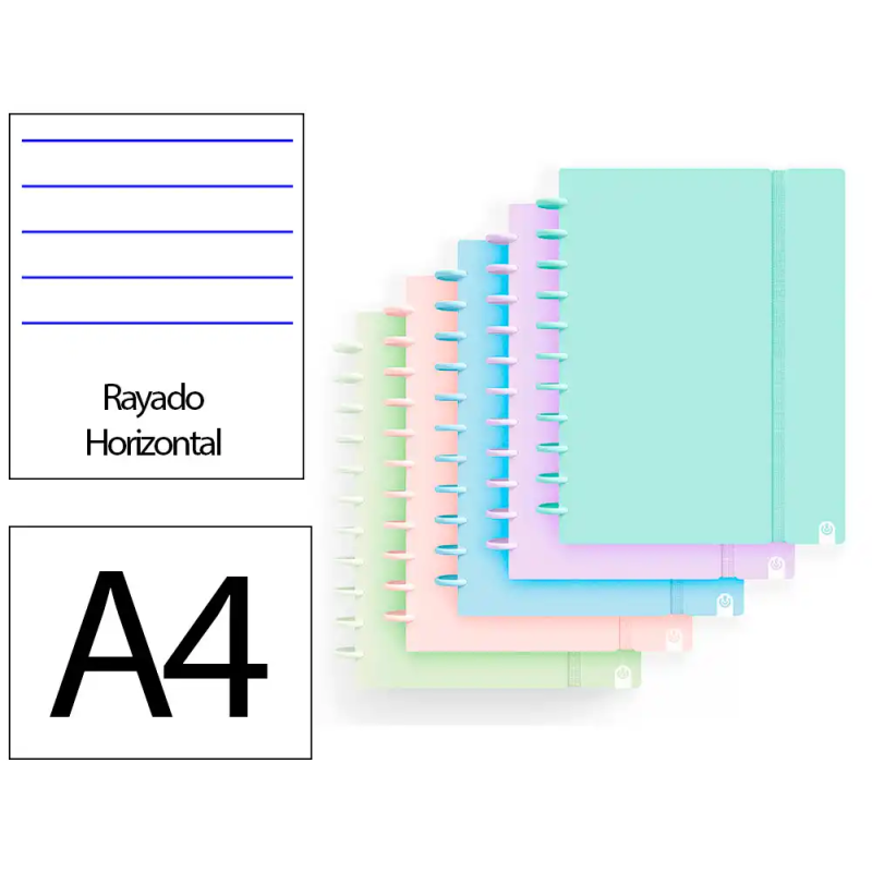 Cuaderno ingeniox foam a4 80h rayado horizontal colores pastel surtidos