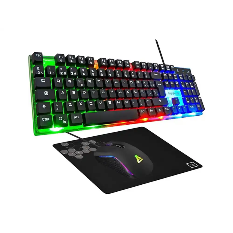 Set teclado + raton gaming the g-lab combo yttrium/sp 3 en 1 y alfombrilla