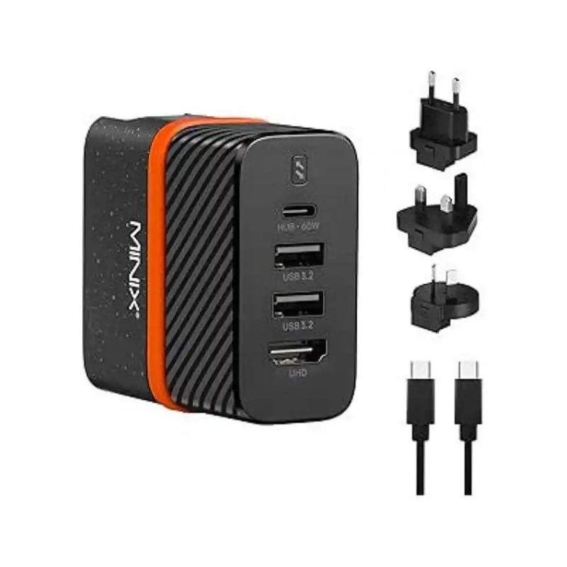 Cargador de pared bluestork pw-bs-65-gan-c/2 4 en 1 65w negro