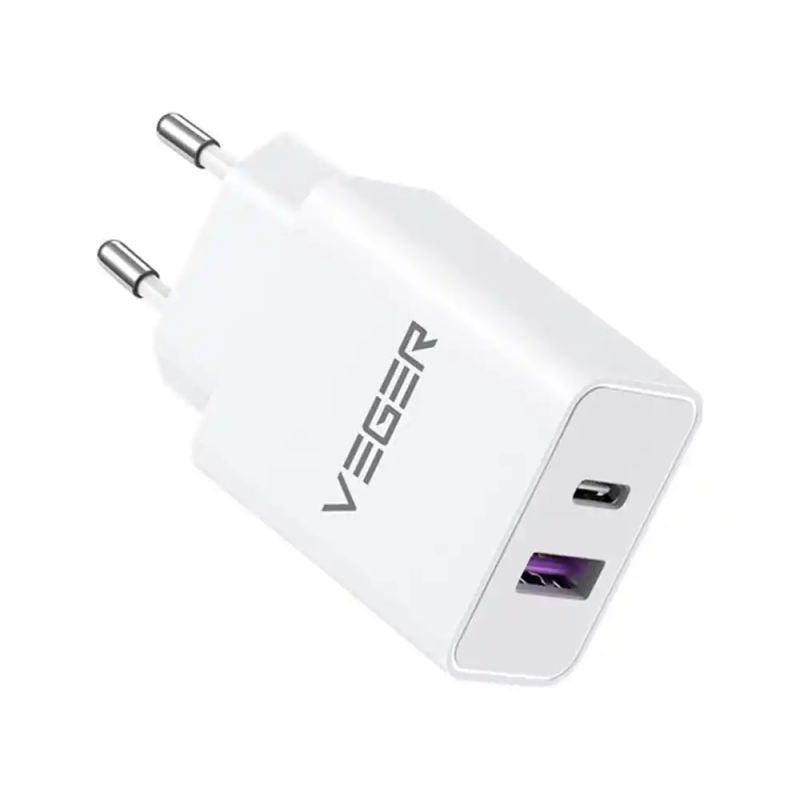 Enchufe cargador veger 65w usb-a/usb-c blanco