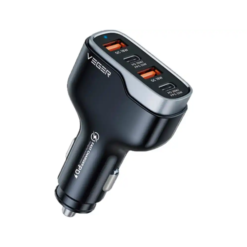 Cargador coche veger 66w 2xusb-c/2xusb-a negro