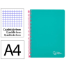 Cuaderno espiral liderpapel a4 witty tapa dura 80h 90gr cuadro 4mm con margen color turquesa