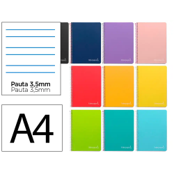 Cuaderno espiral liderpapel a4 witty tapa dura 80h 90gr rayado montessori 3,5mm colores surtidos