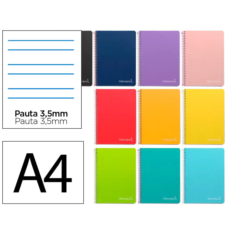 Cuaderno espiral liderpapel a4 witty tapa dura 80h 90gr rayado montessori 3,5mm colores surtidos