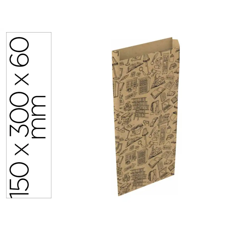 Sobre papel basika kraft reciclado con fuelle estampado libreria tamaño s 150x300 mm paquete de 25 unidades