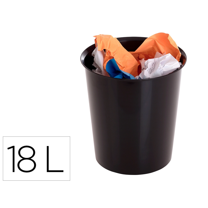 Papelera plastico archivo 2000 color negro capacidad 18 litros con opcion aro sujetabolsa 290x310 mm
