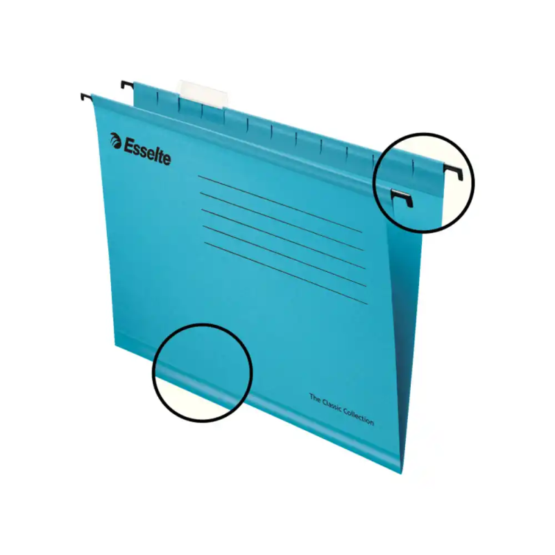 Carpeta colgante esselte din a4 cartulina 210 g/m2 visor superior lomo v color azul caja de 25 unidades