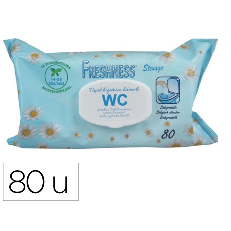 Papel higienico humedo freshness paquete con tapa de 80 unidades
