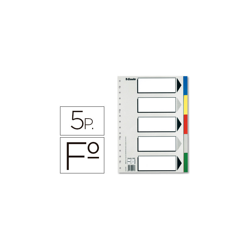 Separador esselte plastico juego de 5 separadores folio con 5 colores multitaladro