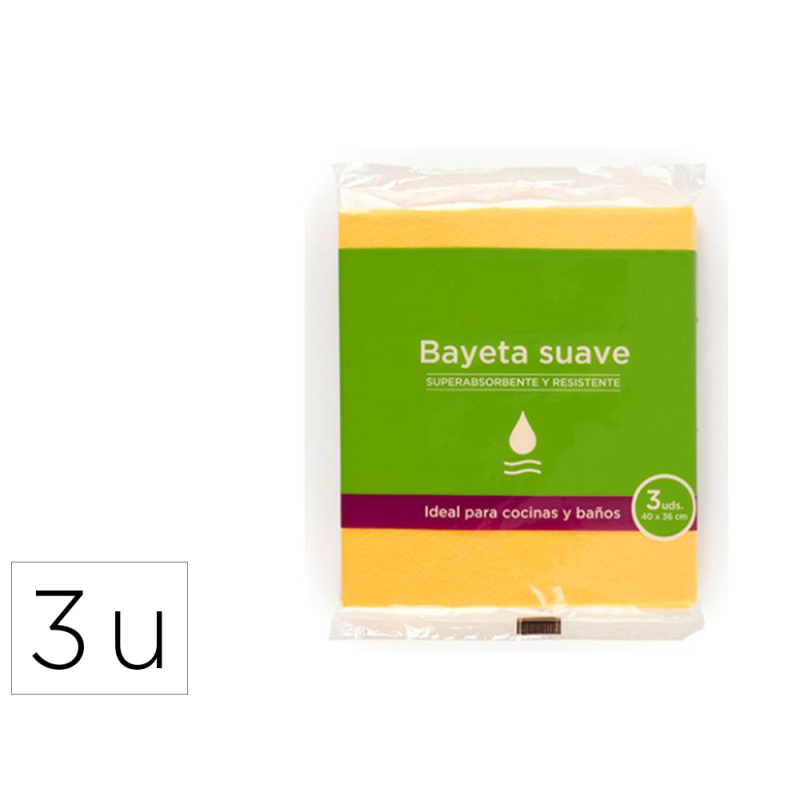 Bayeta suave amarilla para cocinas y baños 40x36cm pack de 3 unidades