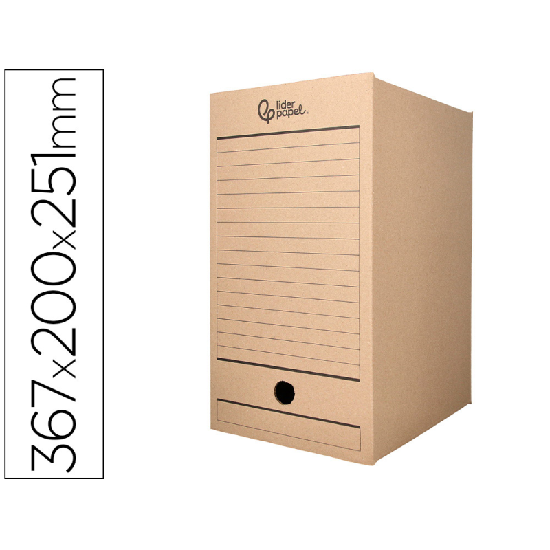 Caja archivo definitivo liderpapel folio doble ancho carton reciclado 400g/m2 lomo 200 mm kraft 367x200x251 mm