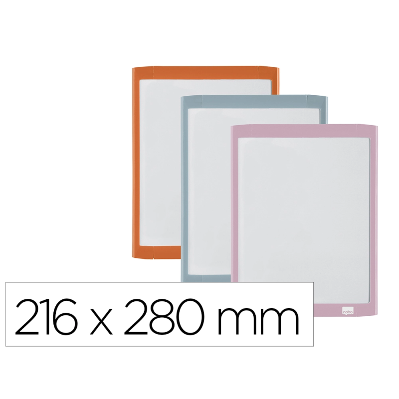 Pizarra blanca nobo magnetica con borrador iman y rotulador marco colores pastel surtidos 216x280 mm
