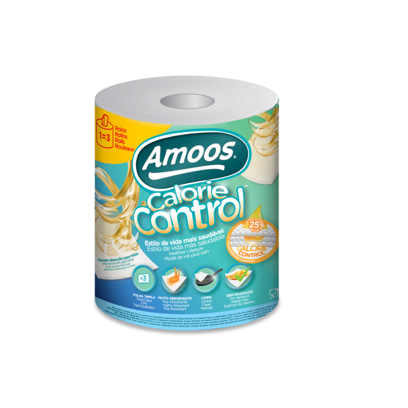 Papel de cocina amoos calorie control 3 capas 58g/m2 109 servicios rollo