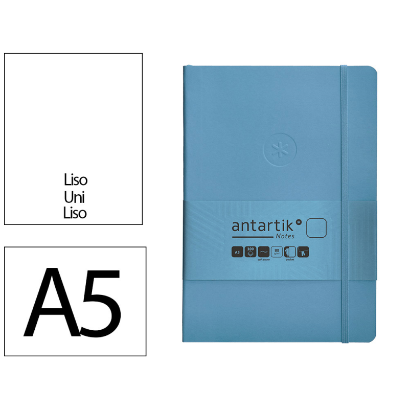 Cuaderno con gomilla antartik notes tapa blanda a5 hojas lisas azul claro 80 hojas 80 gr fsc