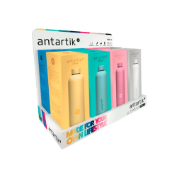 Botella antartik isotermica acero inoxidable libre de bpa 500ml expositor con 8 botellas