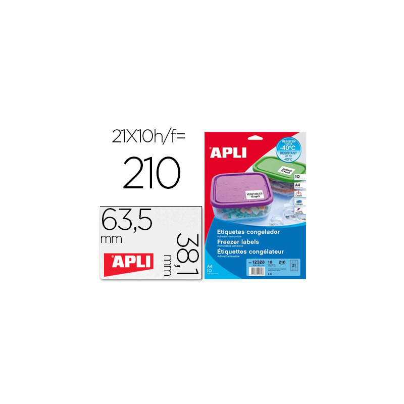 Etiqueta adhesiva apli 12328 tamaño 63,5x38,1 mm para congelados caja con 10 hojas a4 blancas directiva europea