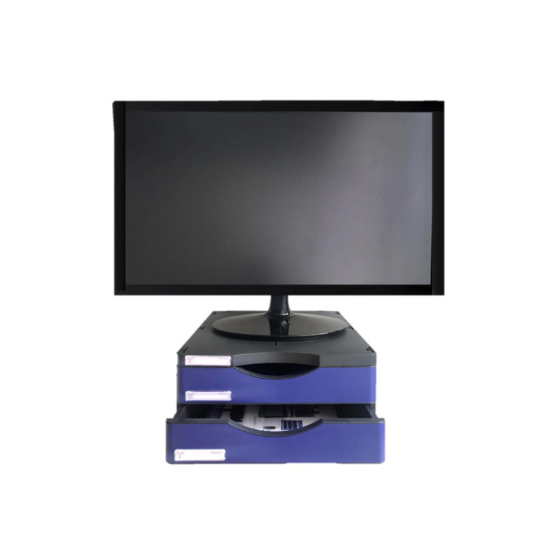 Soporte archivo 2000 para monitor poliester 100% reciclado 2 cajones a4 y folionegro/azul 360x300x145 mm