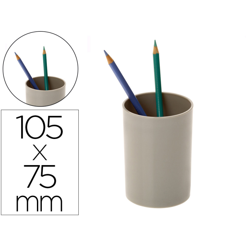 Cubilete portalapices archivo 2000 gris opaco plastico 100% reciclado diametro 75 mm alto 105 mm