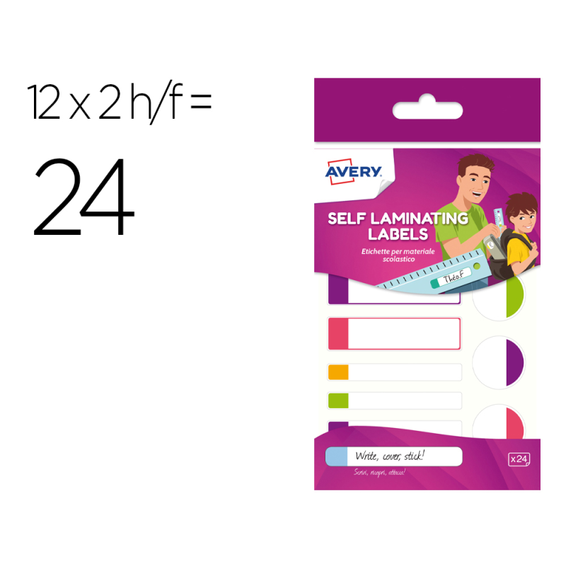 Etiqueta avery plastificable colores fluorescentes blister de 24 unidades