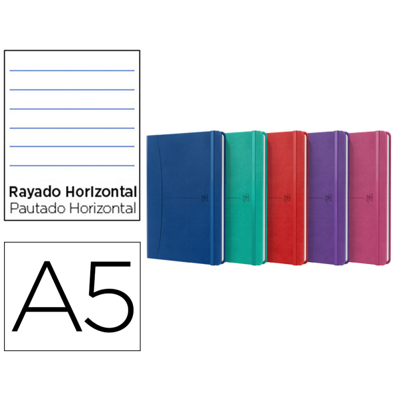 Cuaderno oxford cosida tapa extradura din a5 80 hojas rayado horizontal colores vivos surtidos